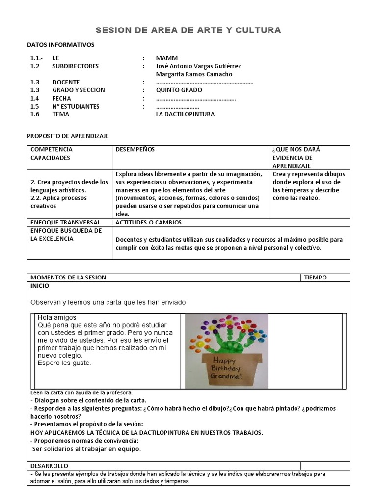 Sesion de Area de Arte y Cultura | PDF | Aprendizaje | Modificación de ...