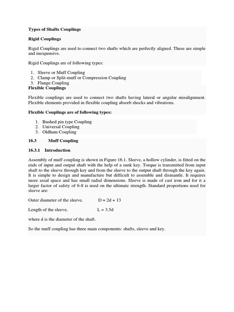 Types of Shafts Couplings Rigid Couplings PDF Applied And