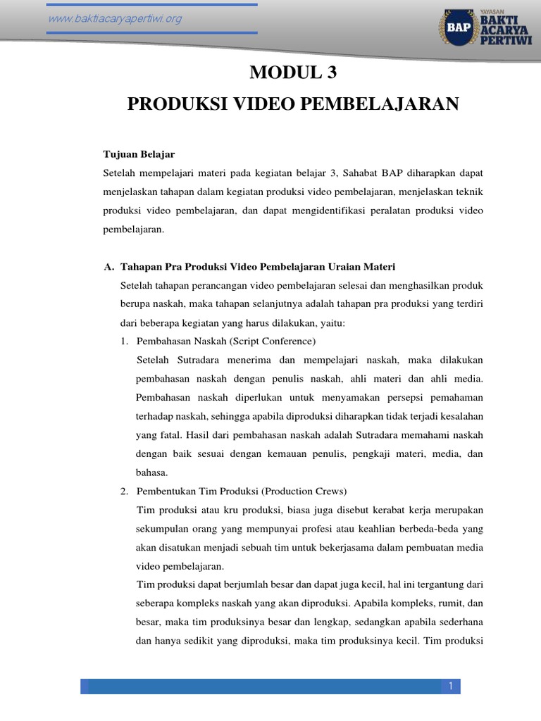 Alat Utama Produksi Video Pembelajaran | PDF