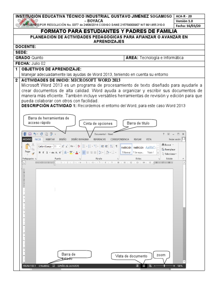 Actividades de Word para Quinto Grado | PDF | Microsoft Word | Archivo ...