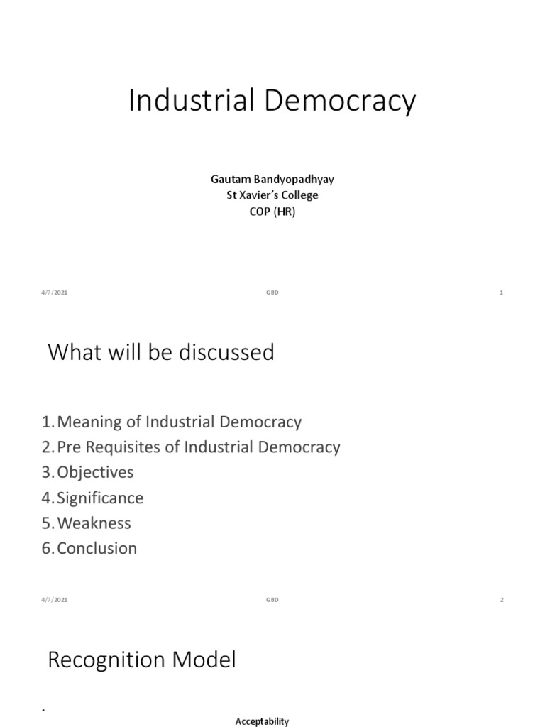 L 4 Industrial Democracy PDF Democracy Political Ideologies