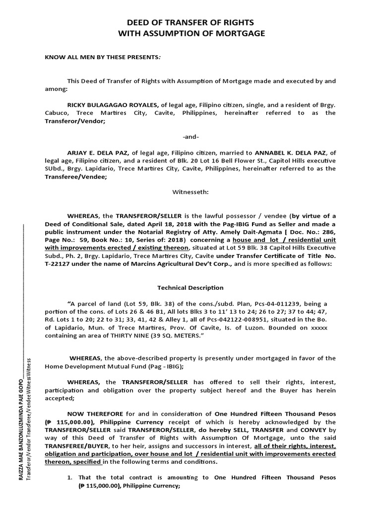 21-Deed-Of-Transfer-Of-Rights-Pag-Ibig Complete Set Banzon-Gopo | PDF ...