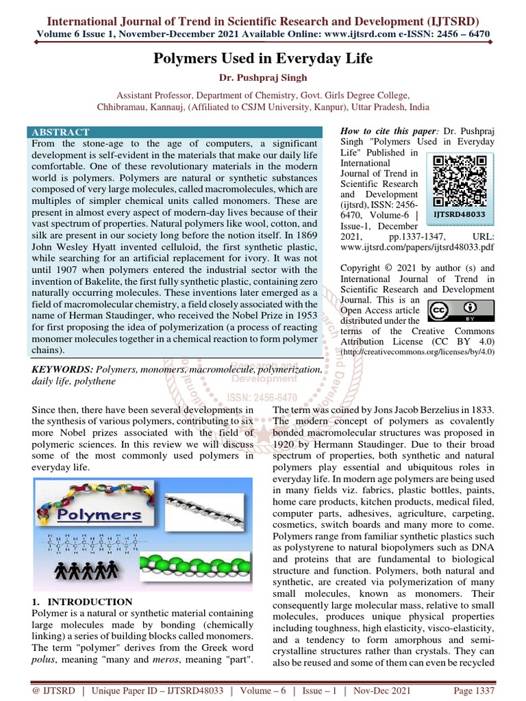 Polymers Used in Everyday Life | PDF | Polymers | Polyethylene