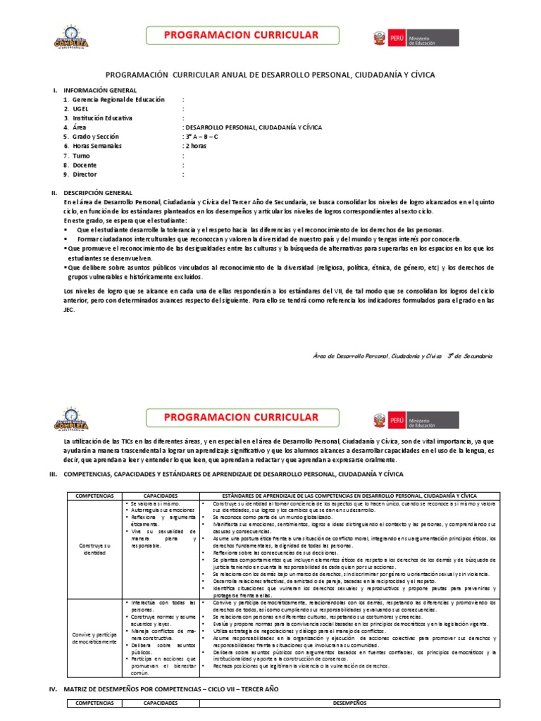 3ro Programacion Anual D.P.C.C. | PDF | Aprendizaje | Método de enseñanza