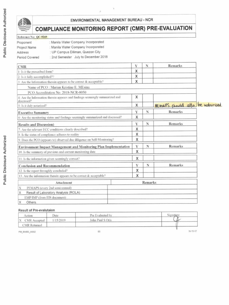 Compliance Monitoring Report Sample PDF Sewage Treatment Sanitary