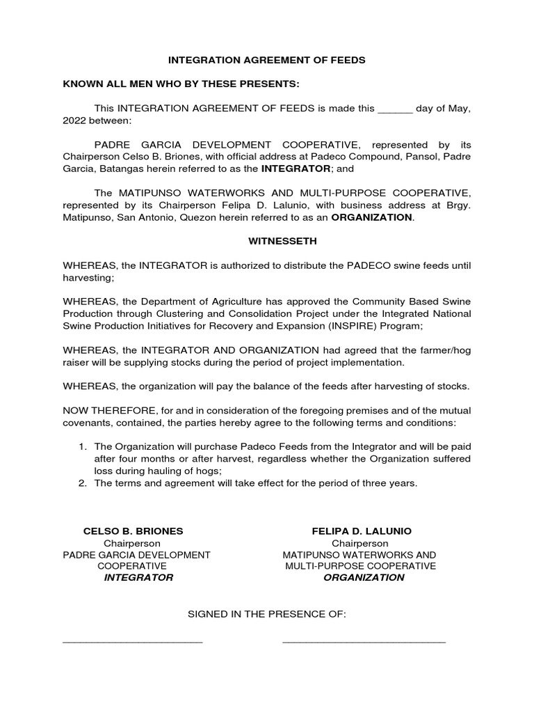 Padeco Feeds Integration Agreement | PDF | Common Law