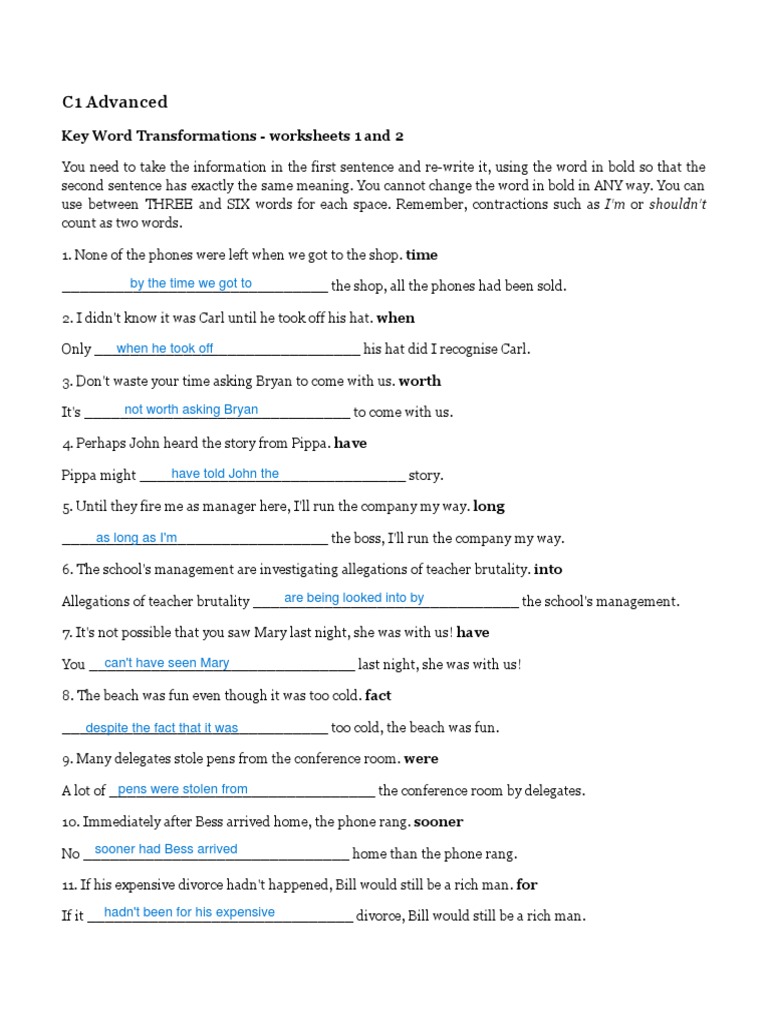 KWT C1 Worksheet 1 and 2 | PDF