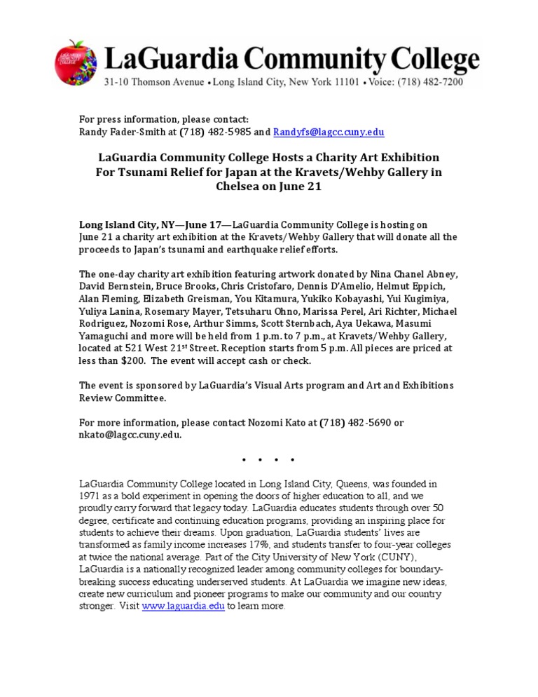 Japan Charity Art Exhibition Press Release