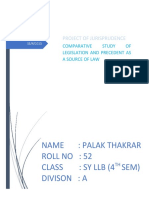 Jurisprudence (Comparative Study of Legislation and Precedent As A Source of Law)