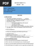 Revision Sheet Ut 1 Grade 7 - SST