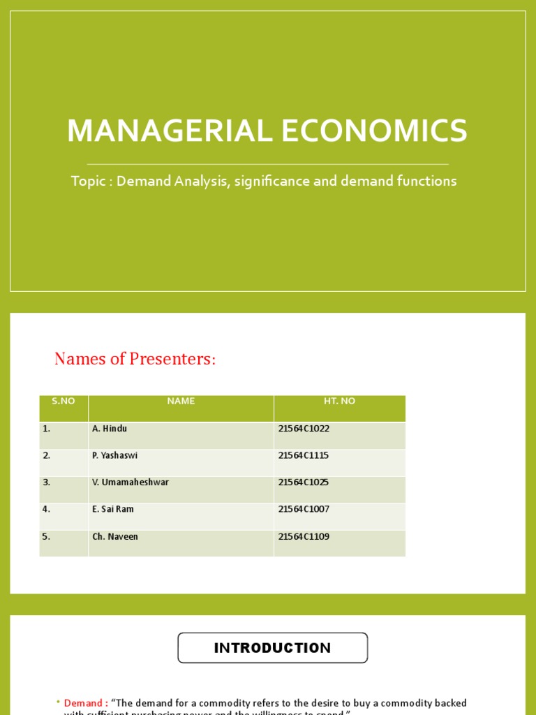 Demand Analysis in Managerial Economics | PDF | Demand | Demand Curve