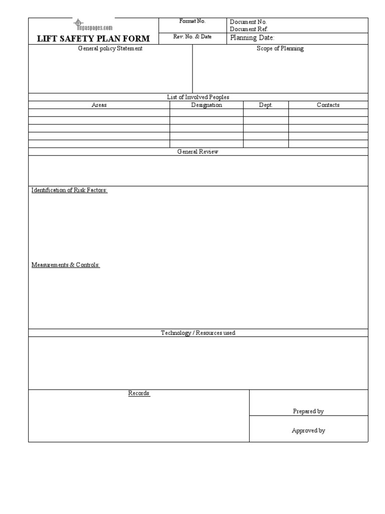 Lift Safety Plan and Risk Assessment | PDF | Technology & Engineering