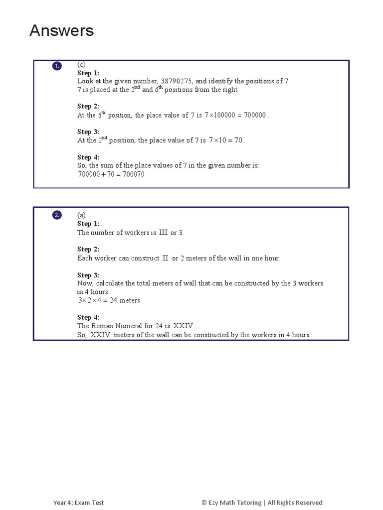 Year 4 Maths Test - Yearly Exam - Answers | PDF | Length | Arithmetic
