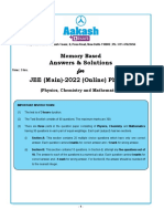 Answers & Solutions JEE (Main) - 2022 (Online) Phase-1: Memory Based