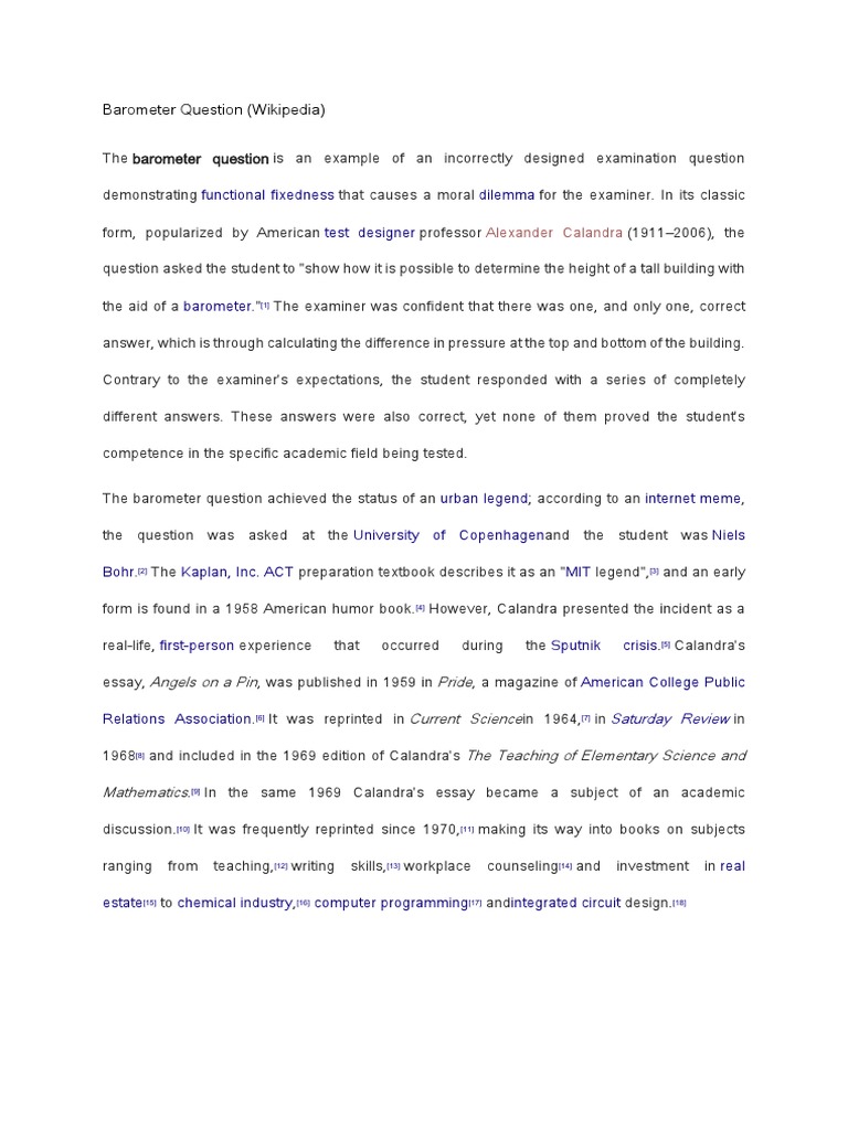 Barometer Question (Wikipedia) Alexander Calandra PDF