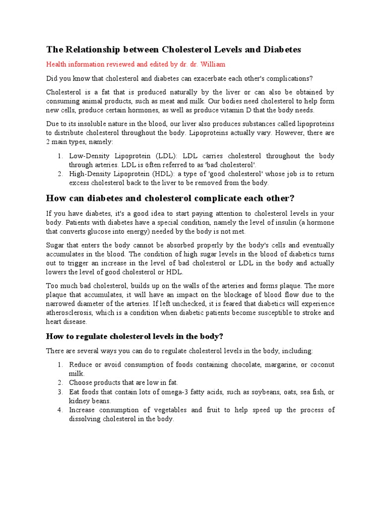 The Relationship Between Cholesterol Levels and Diabetes How High