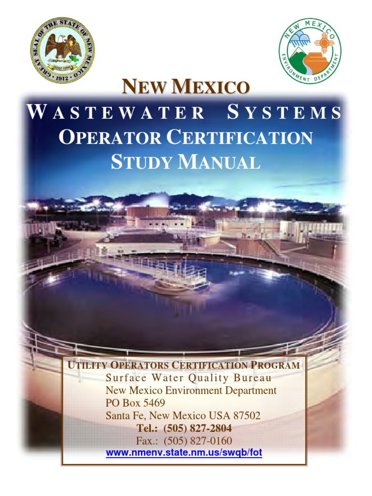 Waste Water Operator Study Manual Sewage Treatment Wastewater