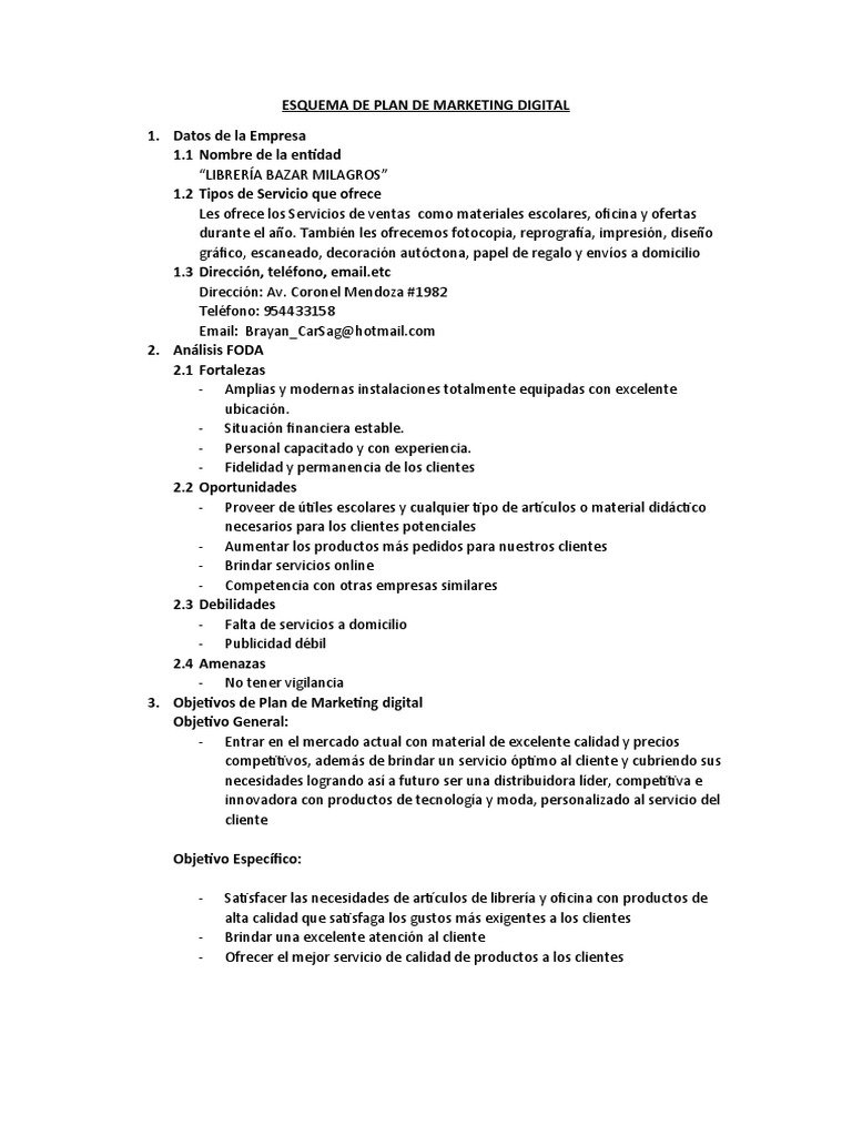 Esquema de Plan de Marketing Digital | PDF | Publicidad | Marketing