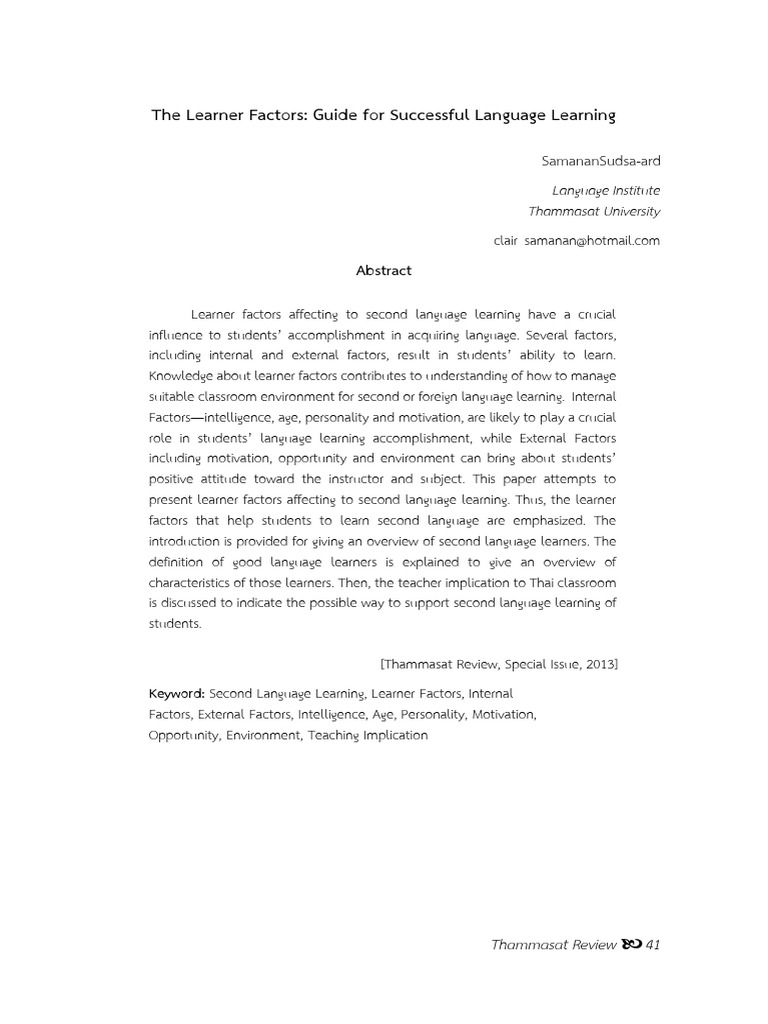 Key Factors in Successful Language Learning | PDF | Learning | Second ...