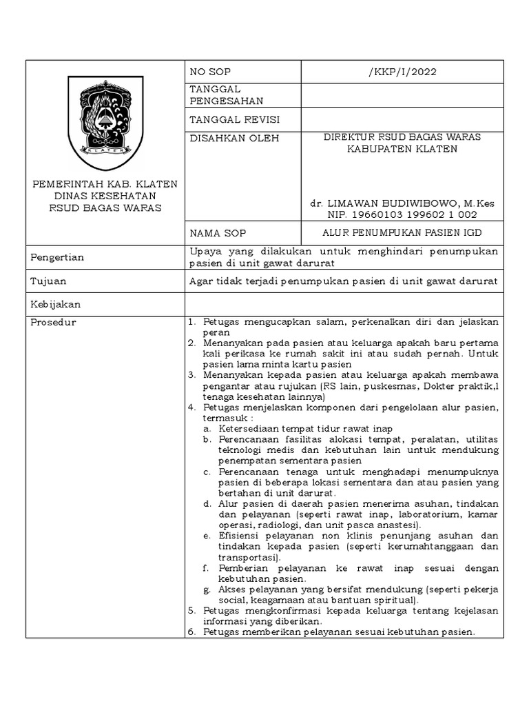 Sop alur penumpukan pasien igd pdf
