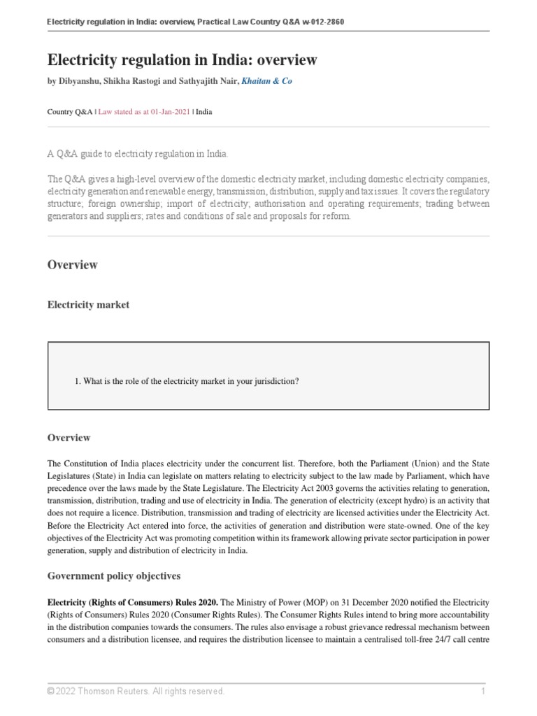 Electricity Regulation in India Overview | PDF | Energy Development