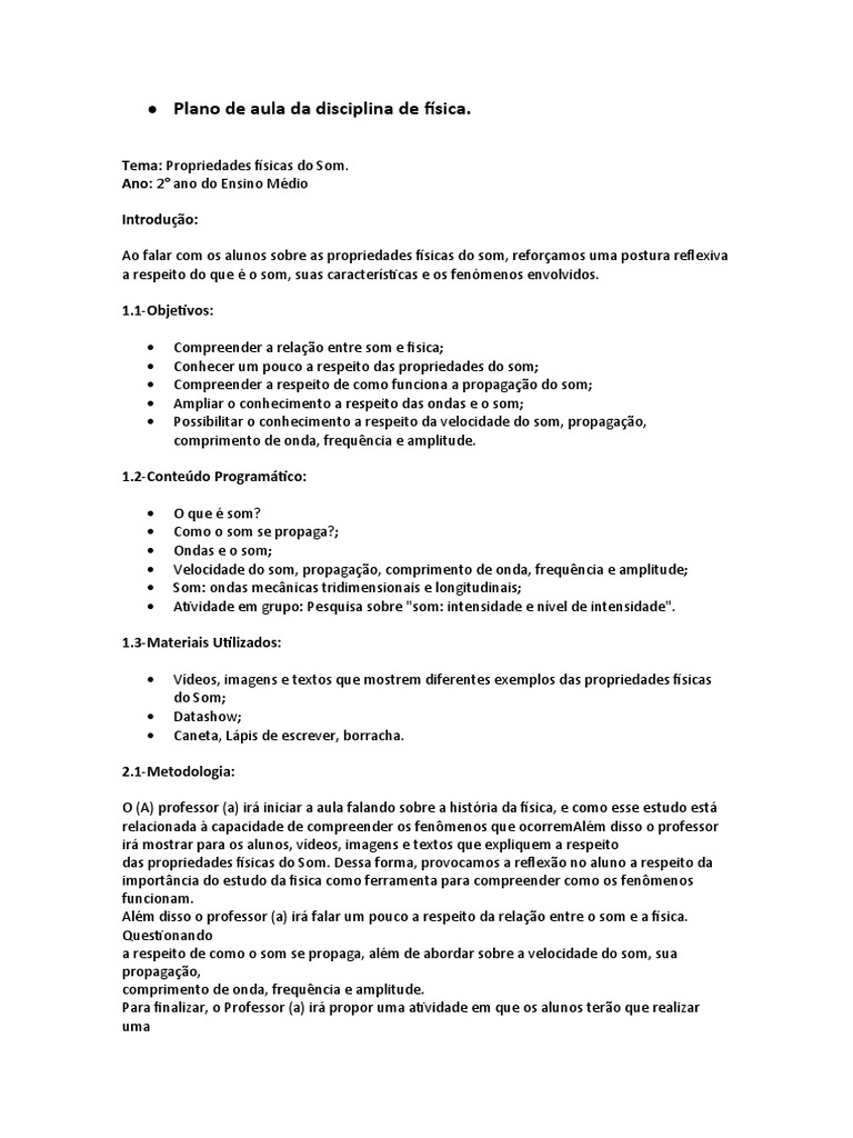 Plano de Aula de Física | PDF | Som | Ondas