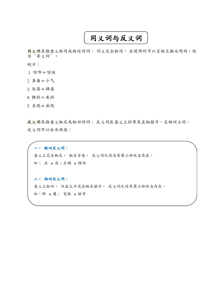s6 笔记&练习- 同义词与反义词| PDF