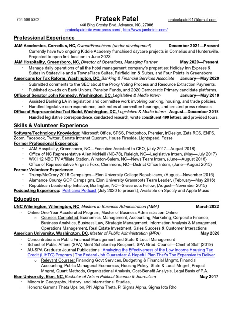 Prateek Patel's Professional Overview | PDF | Master Of Business ...