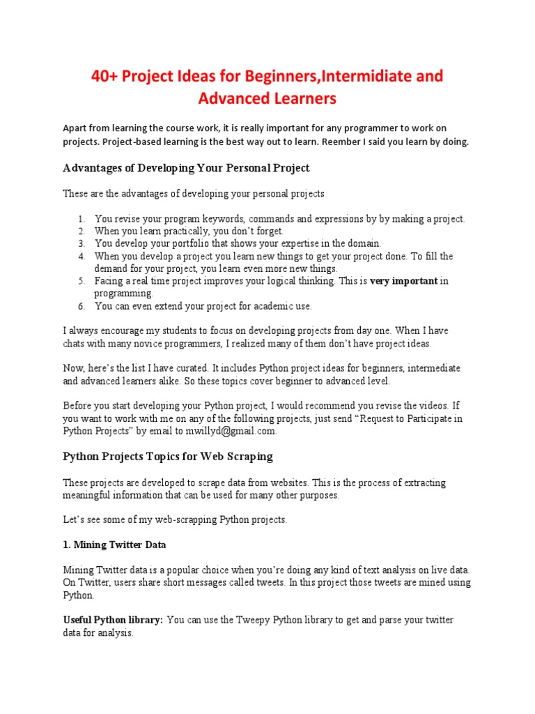 40+ Project Ideas For Beginners, Intermidiate and Advanced Learners ...