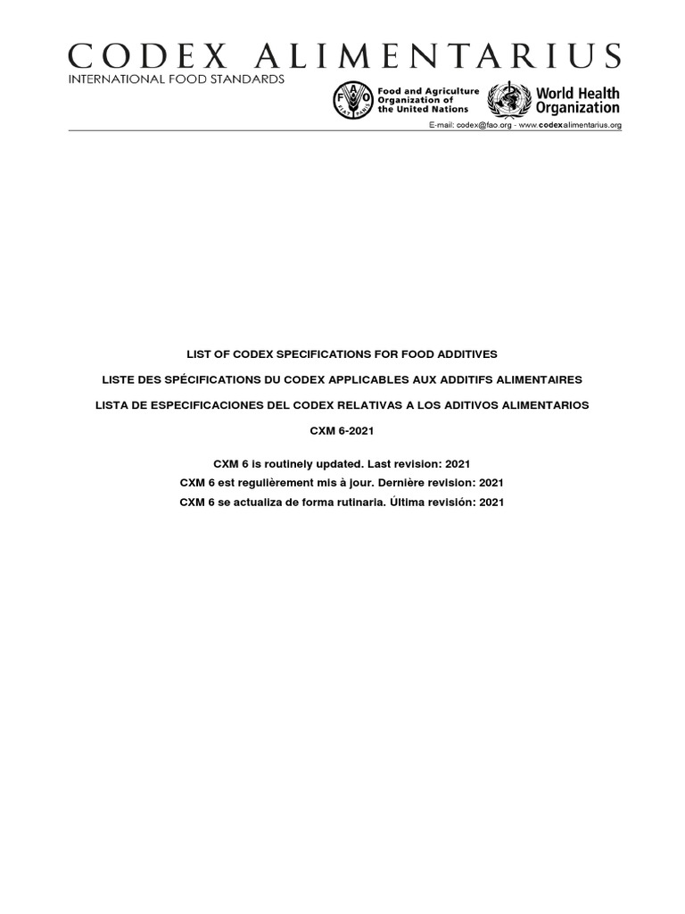 Codex Specifications for Food Additives | PDF | Ammonium | Acetate