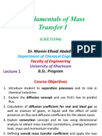 Fundamentals of Mass Transfer I: Department of Chemical Engineering