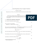 Solving Polynomial Equations From Complex Numbers: 1 Solving The Quadratic Equation