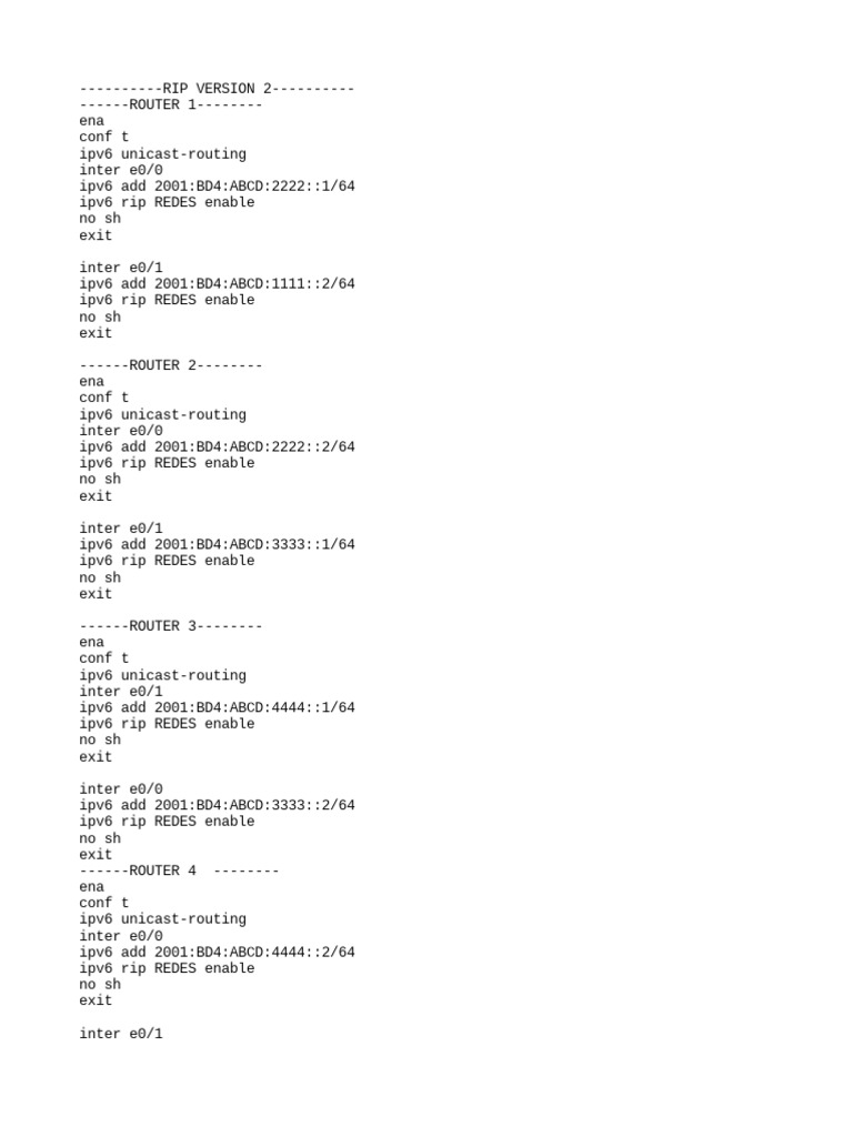IPv6 RIP Configuration for Routers | PDF | Technology & Engineering
