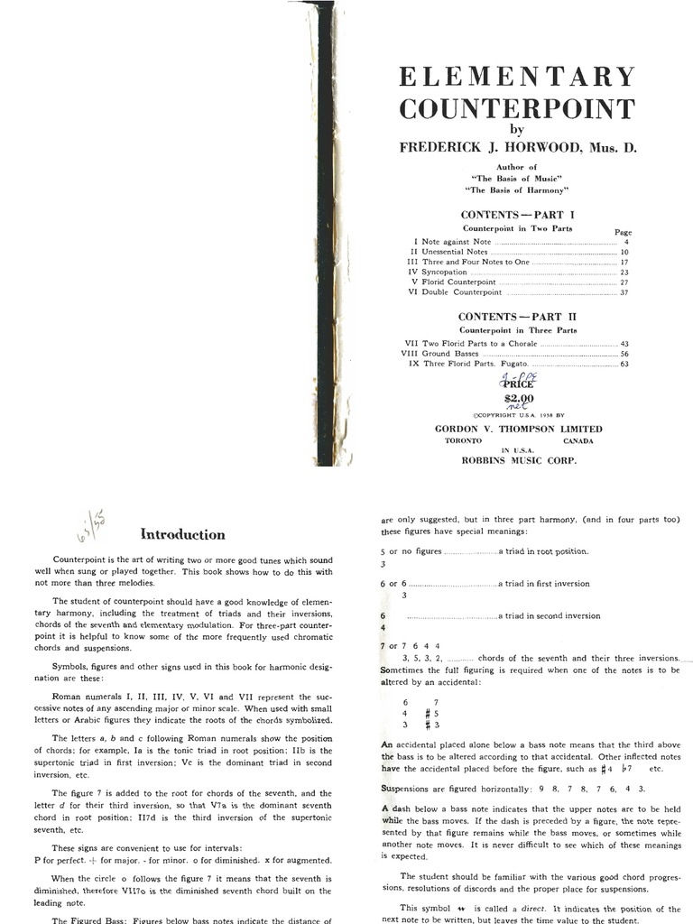 Horwood Frederick - Elementary Counterpoint | PDF