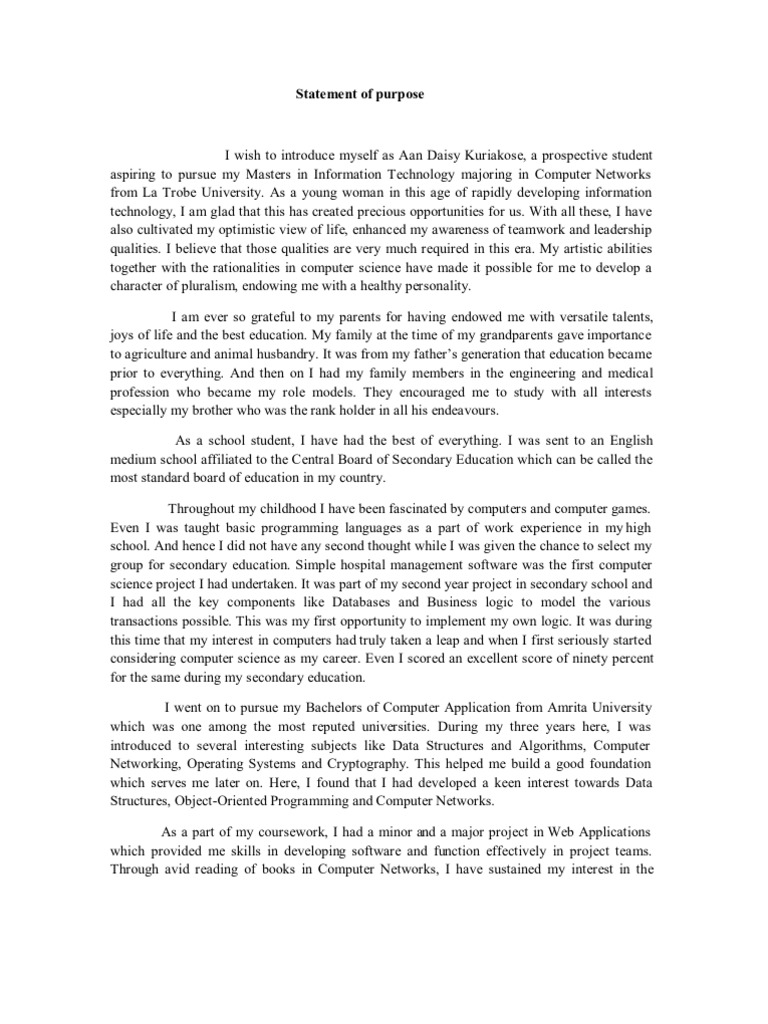 Statement of Purpose Communications Protocols Computer Network