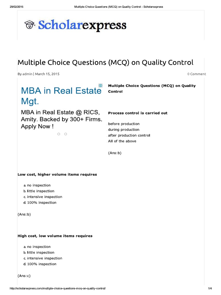 MCQ Control Charts PDF