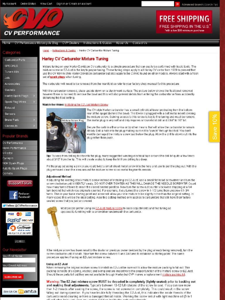 Harley Davidson CV Carburetor - Fine Tuning The Mixture Screw | PDF