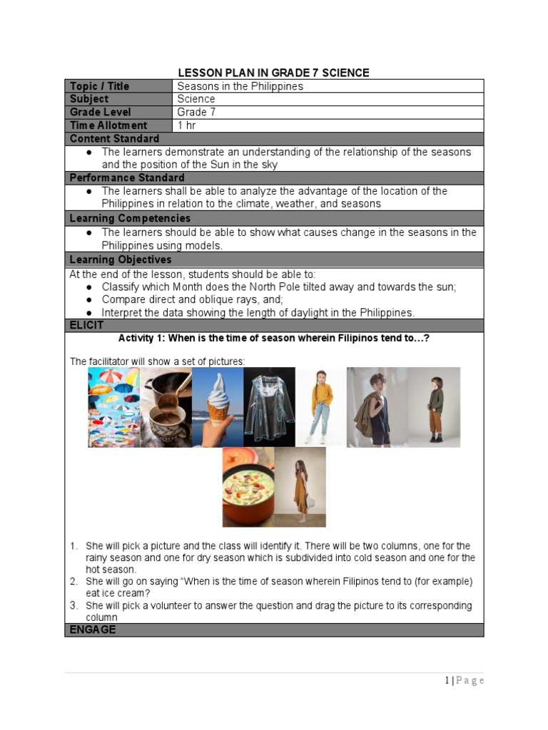 Lesson Plan in Grade 7 Science - Seasons | PDF | Night | Earth
