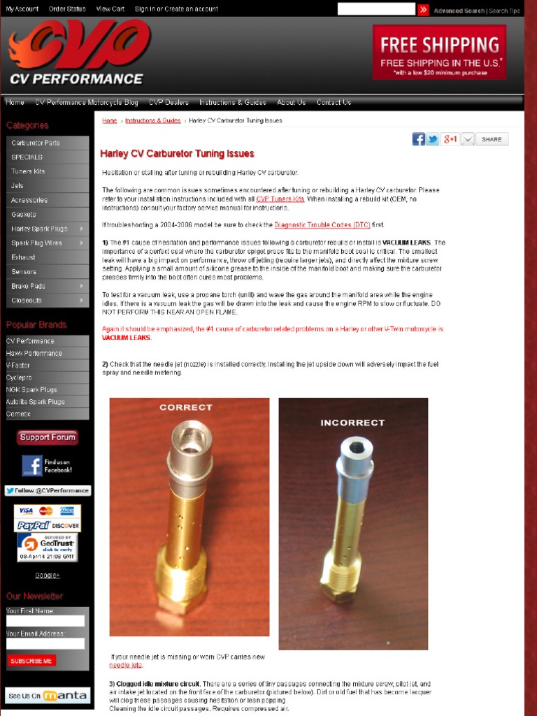 Harley Davidson CV Carburetor - Tuning Issues and Troubleshooting | PDF