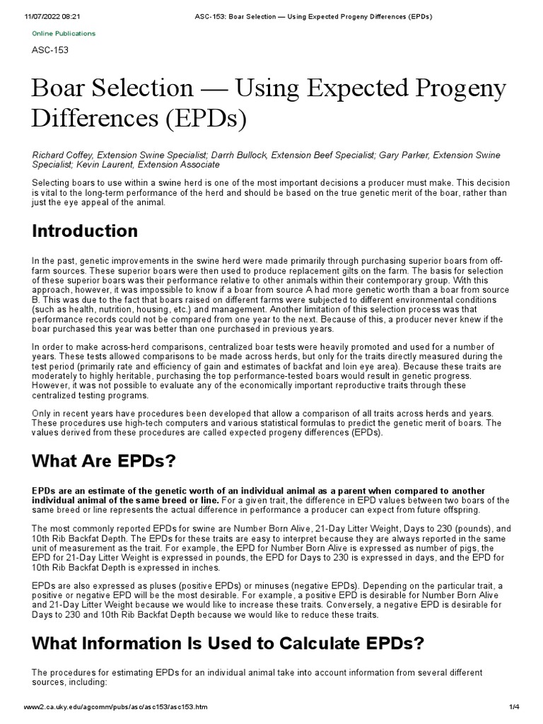 Boar Selection Using EPDs Explained | PDF