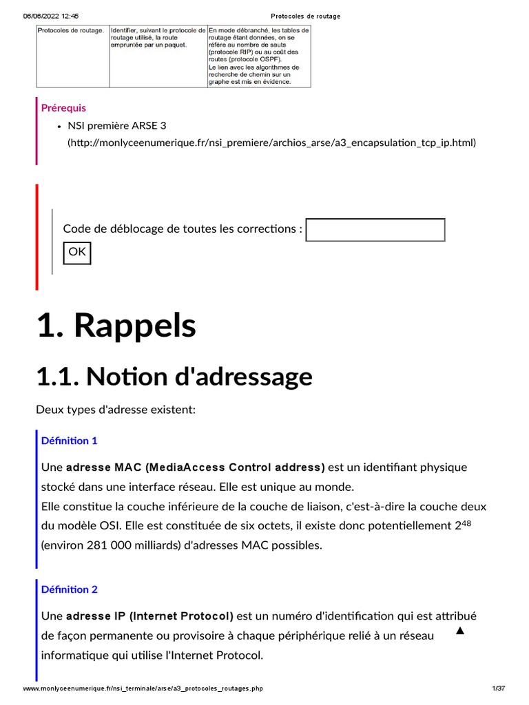 Notions essentielles sur le routage IP | PDF | Adresse IP | Protocoles ...