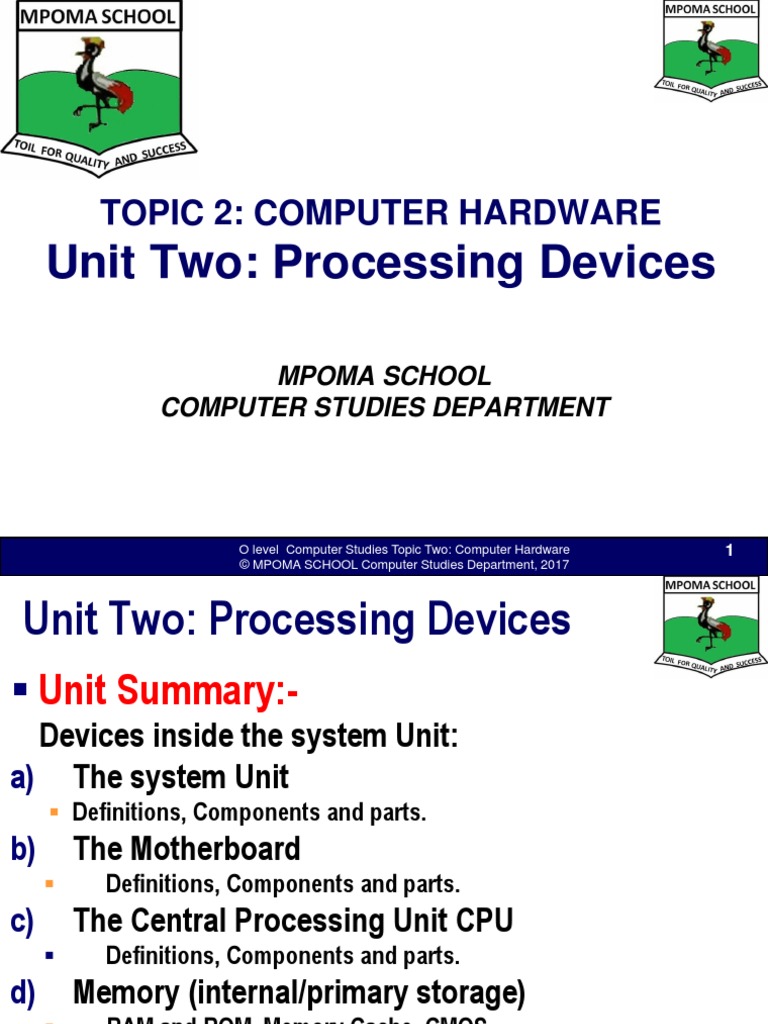 Computer Hardware Notes Mpoma School PDF Random Access Memory