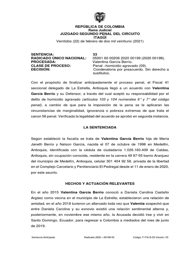 2020 00199 sentencia por preacuerdo valentina garcia berrio homicidio