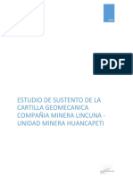 Estudio de Sustento de La Cartilla Geomecanica Compañia Minera Lincuna - Unidad Minera Huancapeti