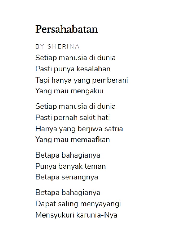 Lirik Lagu - Persahabatan | PDF