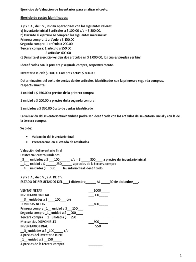 Valuacion de Costos (Inventarios) | PDF | Inventario | Estado de resultados