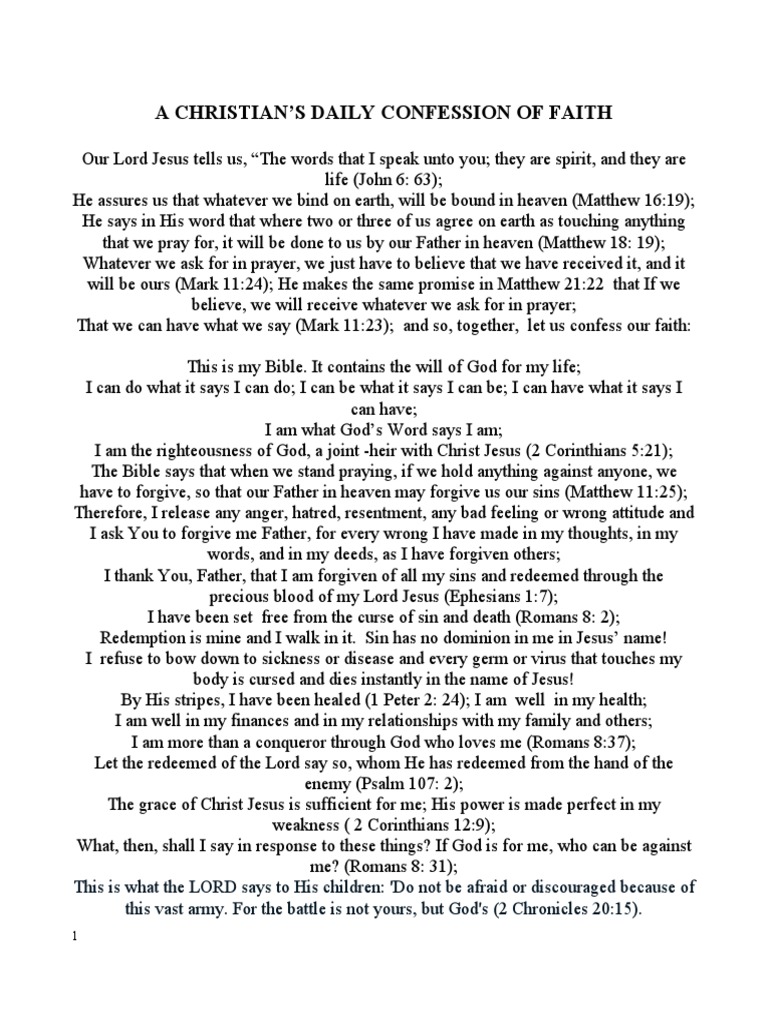 A Chritian's Daily Confession of Faith | PDF | Confession (Religion ...