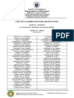 Department of Education: List of Candidates For Graduation