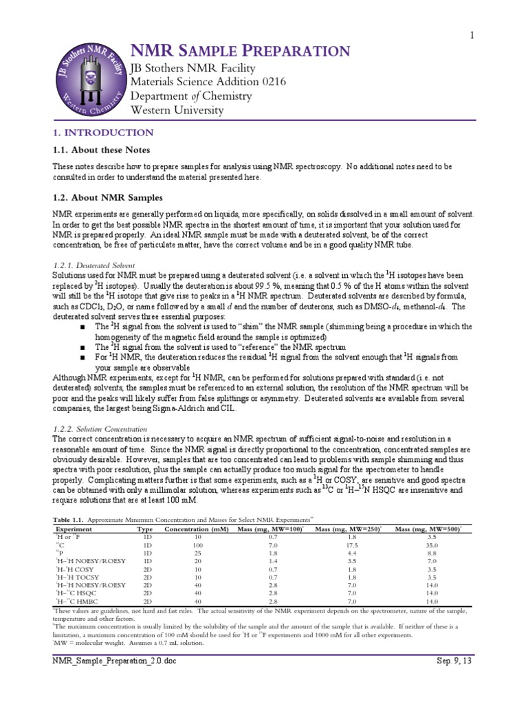NMR_Sample_Preparation_2.0 PDF Nuclear Resonance
