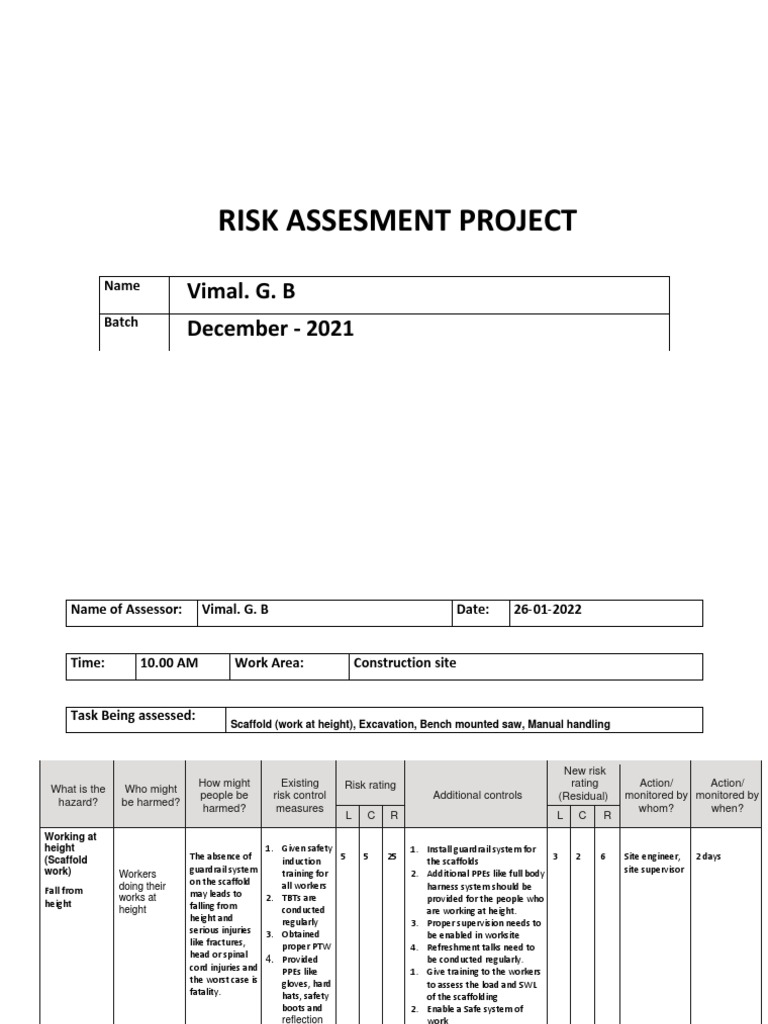 Construction Site Risk Assessment Guide | PDF | Safety